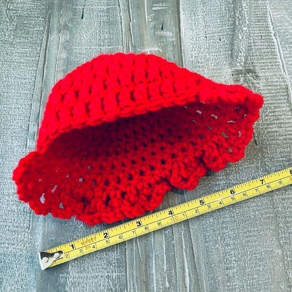 Handmade Crochet Red Holiday Christmas Winter Baby Beanie Hat - Picture 3 of 3